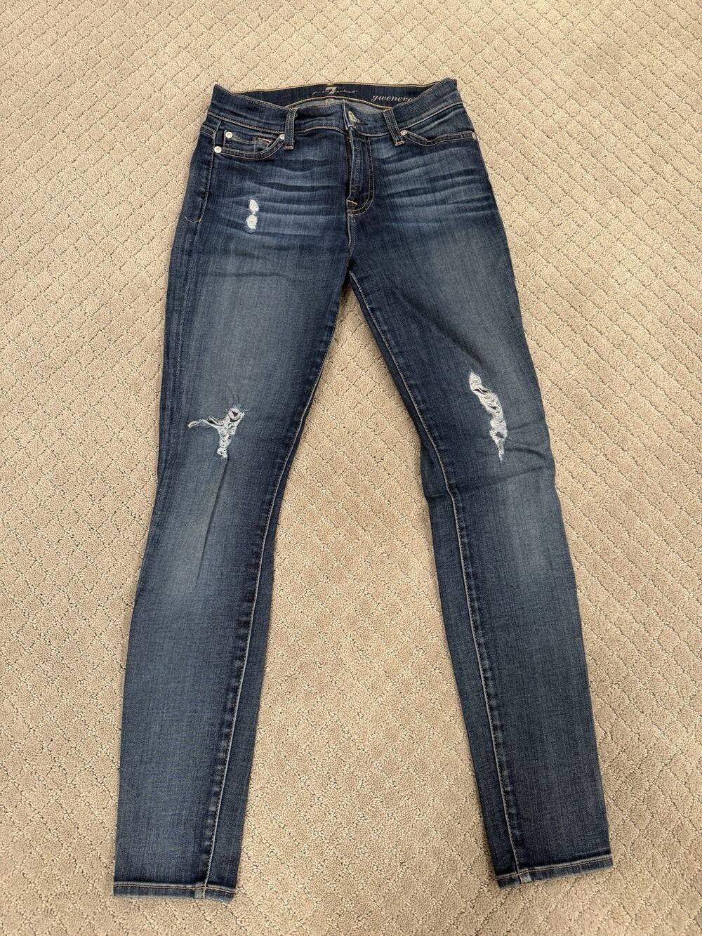 7 For All Mankind Gwenevere Skinny Jeans Women’s 25 Distressed Stretch Denim
